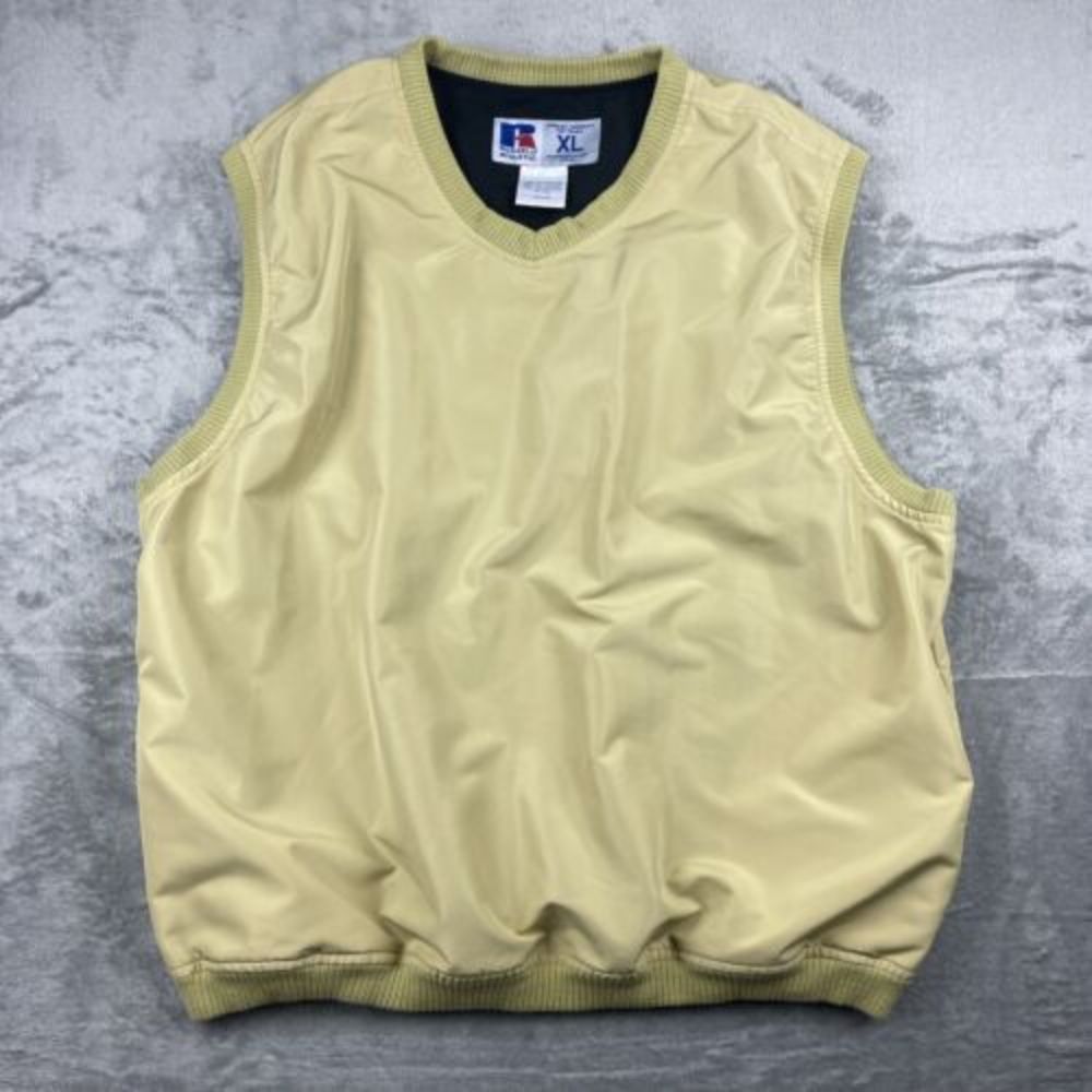 Russell Athletic Gold Pullover Vest Men’s XL Water Resistant Windbreaker Pockets